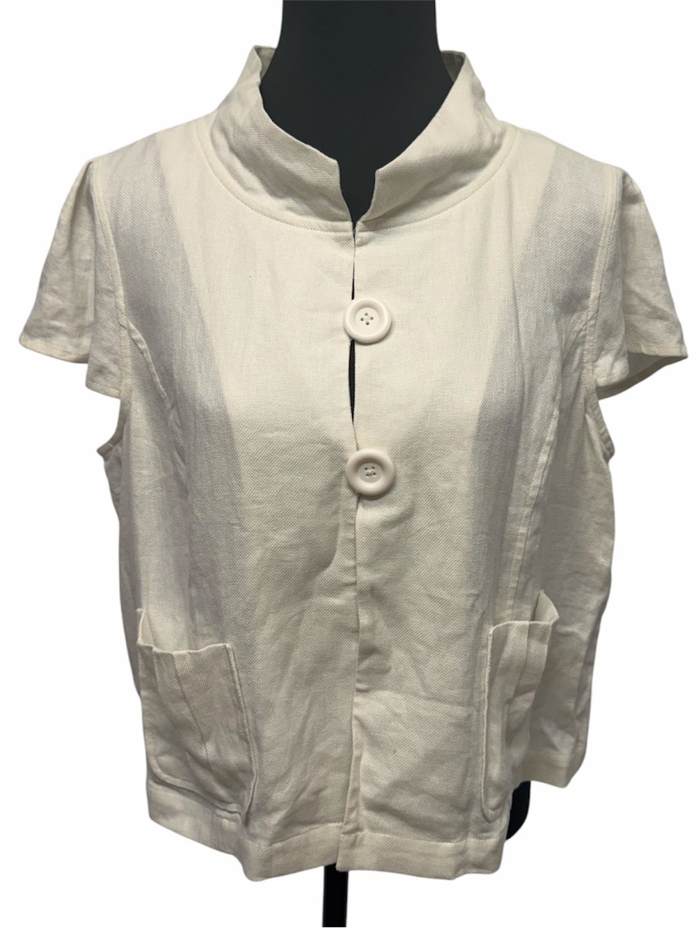 Axcess Liz Claiborne Linen Blend Jacket White Short Sleeve Resort NWT